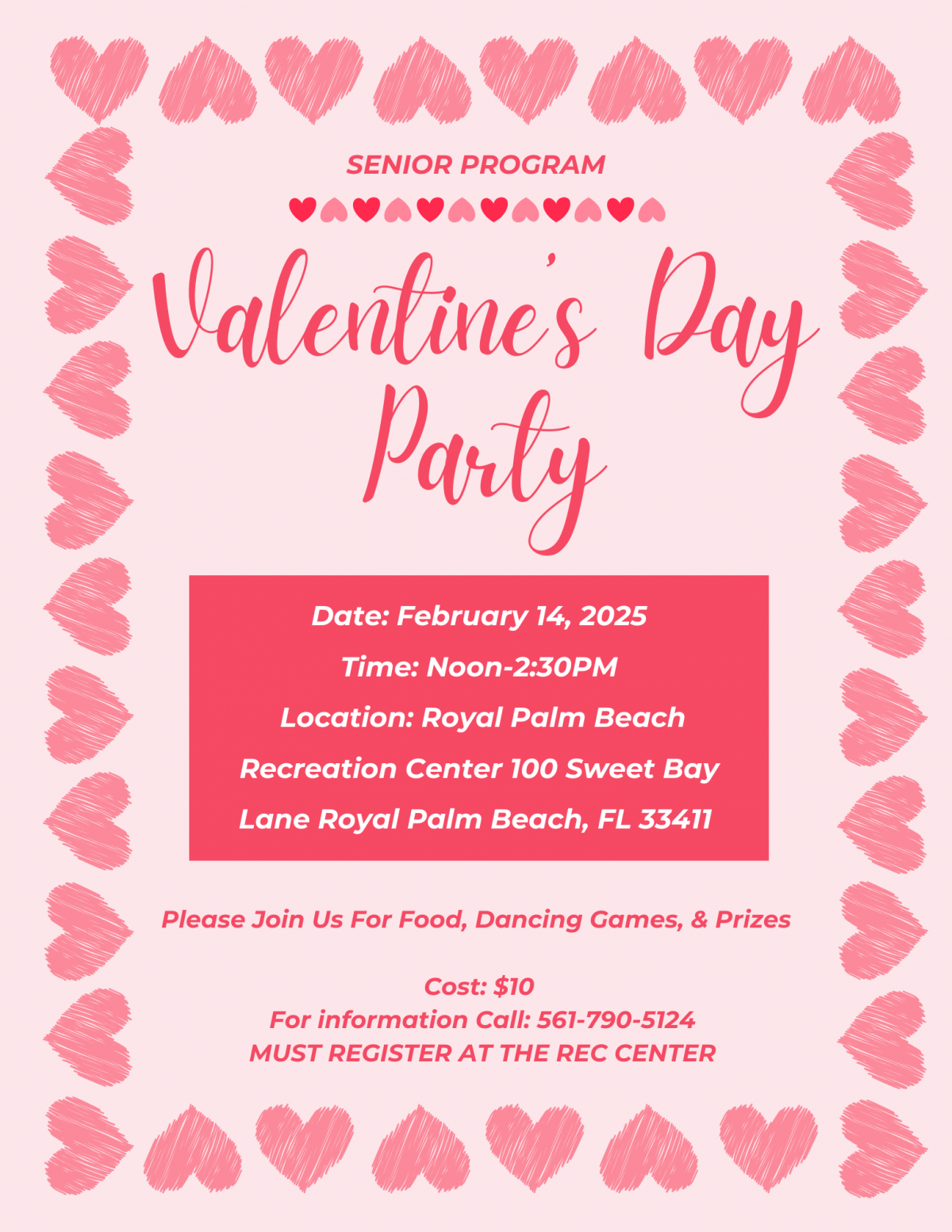 Senior Program Valentine’s Day Party Flyer